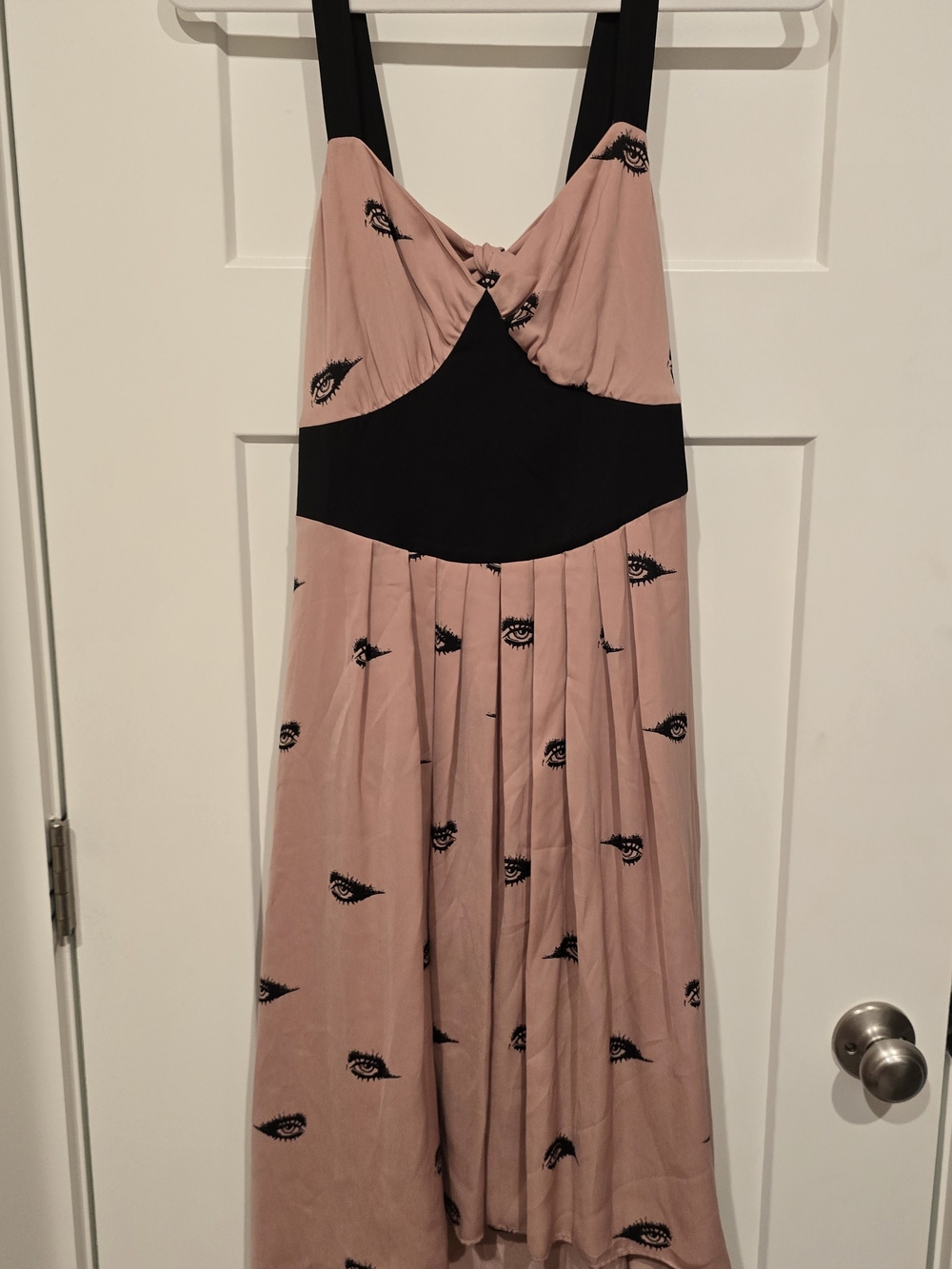 Blush Pink Midi Dress with Black Accents